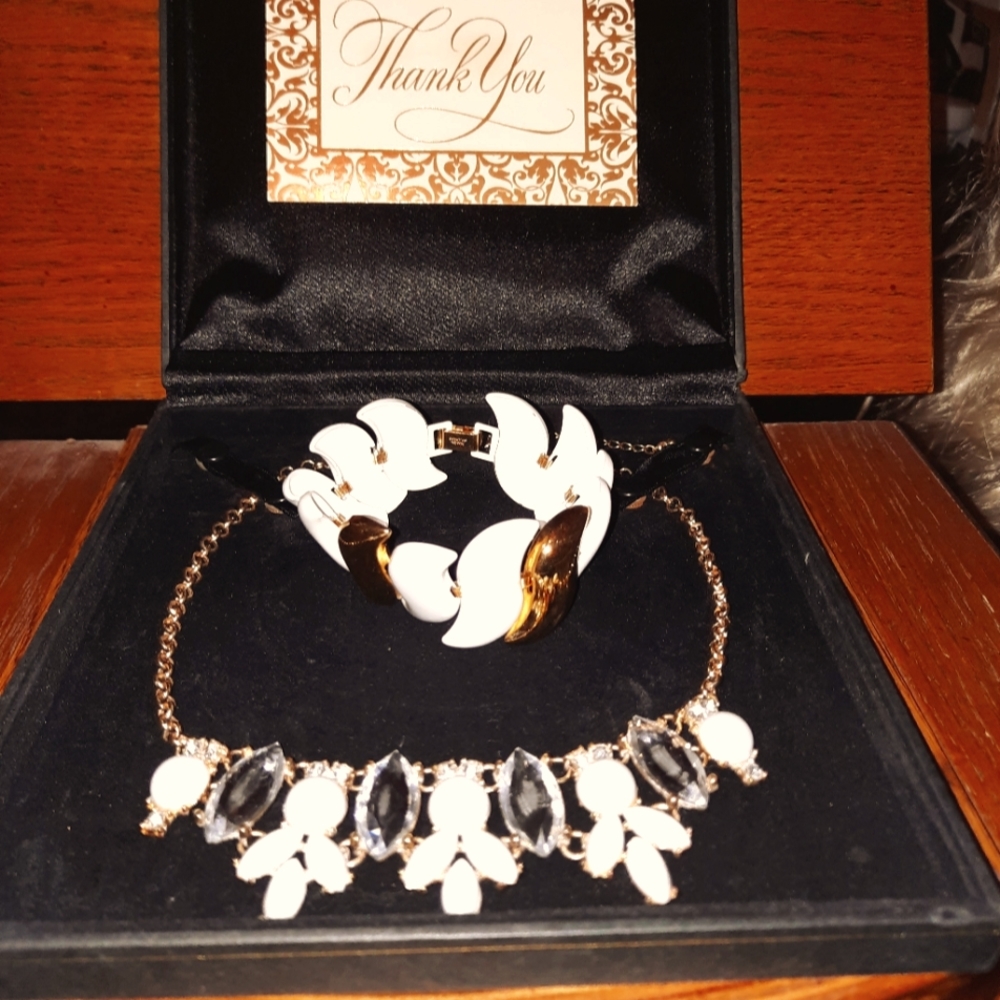 Napier Gold and White bracelet with matching free necklace.